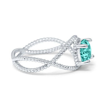 Braided Cable Split Engagement Ring Simulated Paraiba Tourmaline CZ 925 Sterling Silver